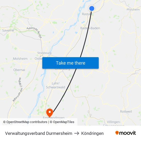 Verwaltungsverband Durmersheim to Köndringen map