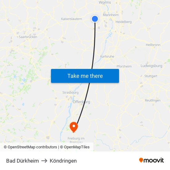 Bad Dürkheim to Köndringen map