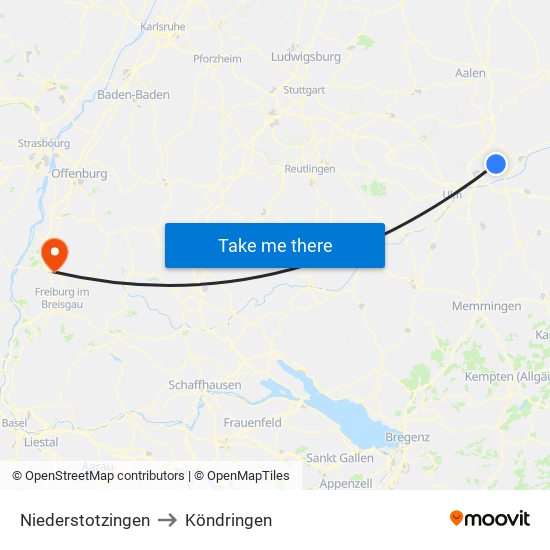 Niederstotzingen to Köndringen map