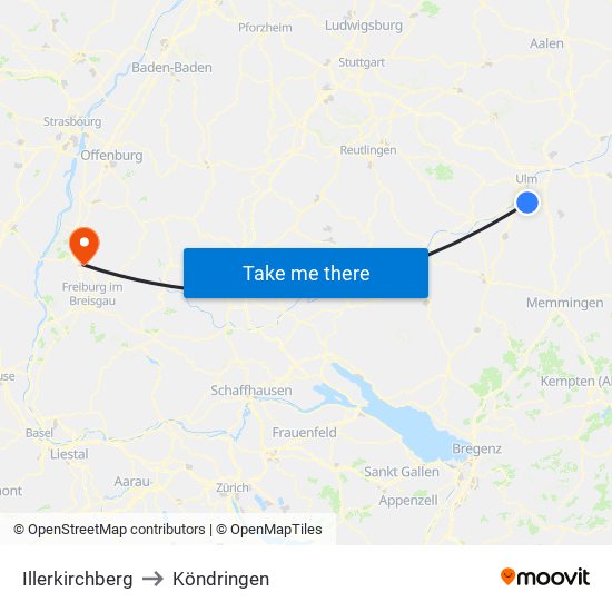 Illerkirchberg to Köndringen map