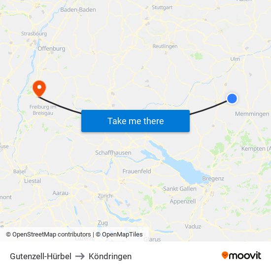 Gutenzell-Hürbel to Köndringen map