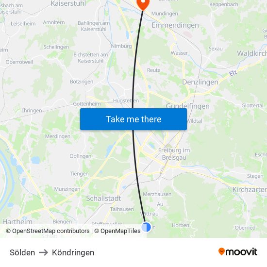 Sölden to Köndringen map