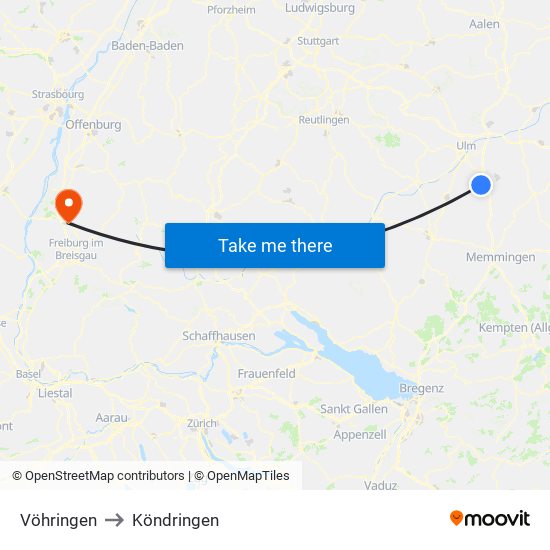 Vöhringen to Köndringen map