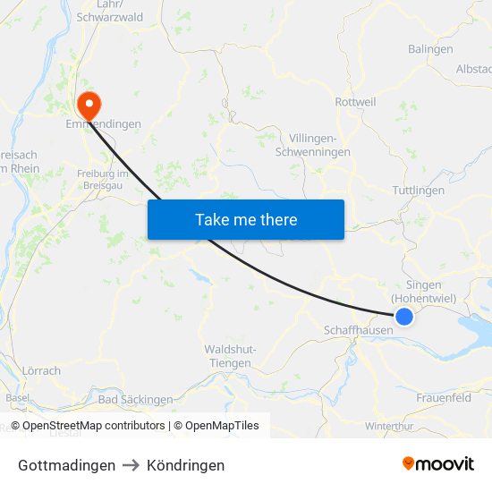 Gottmadingen to Köndringen map