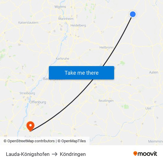 Lauda-Königshofen to Köndringen map