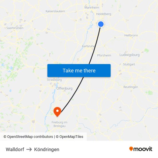 Walldorf to Köndringen map