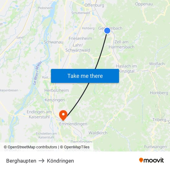 Berghaupten to Köndringen map