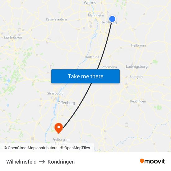 Wilhelmsfeld to Köndringen map