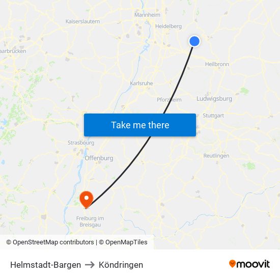 Helmstadt-Bargen to Köndringen map