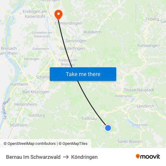 Bernau Im Schwarzwald to Köndringen map