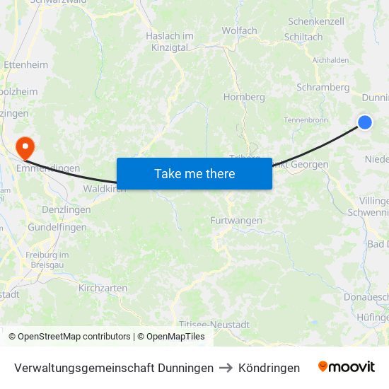 Verwaltungsgemeinschaft Dunningen to Köndringen map