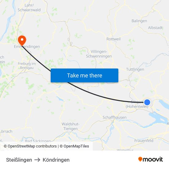 Steißlingen to Köndringen map