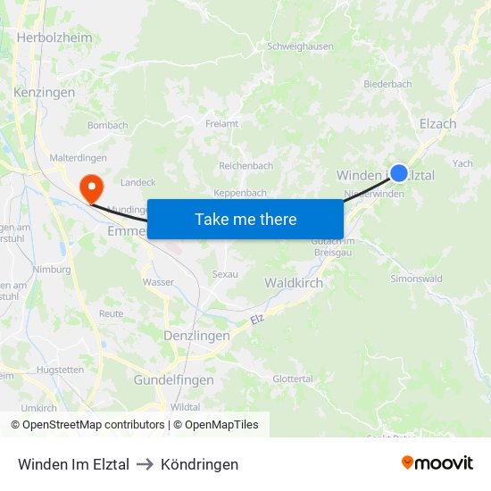 Winden Im Elztal to Köndringen map