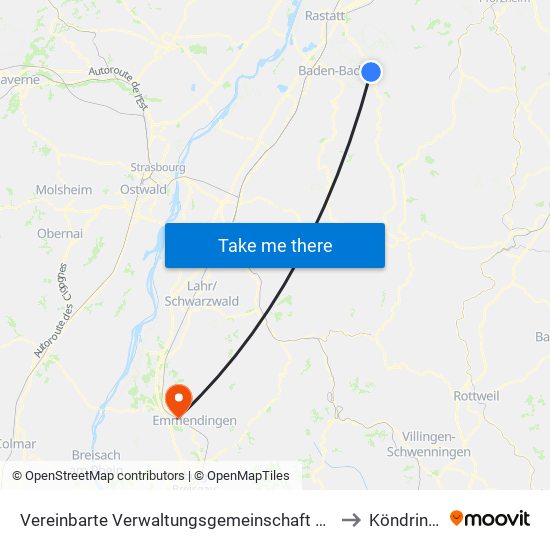 Vereinbarte Verwaltungsgemeinschaft Gernsbach to Köndringen map