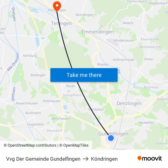 Vvg Der Gemeinde Gundelfingen to Köndringen map