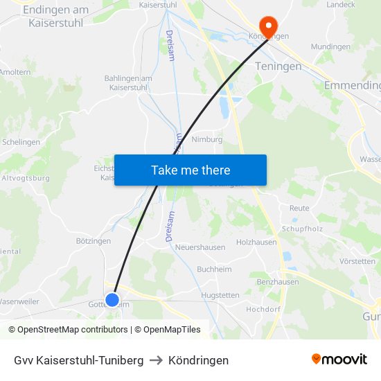 Gvv Kaiserstuhl-Tuniberg to Köndringen map