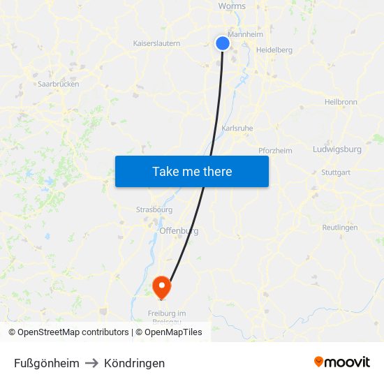 Fußgönheim to Köndringen map