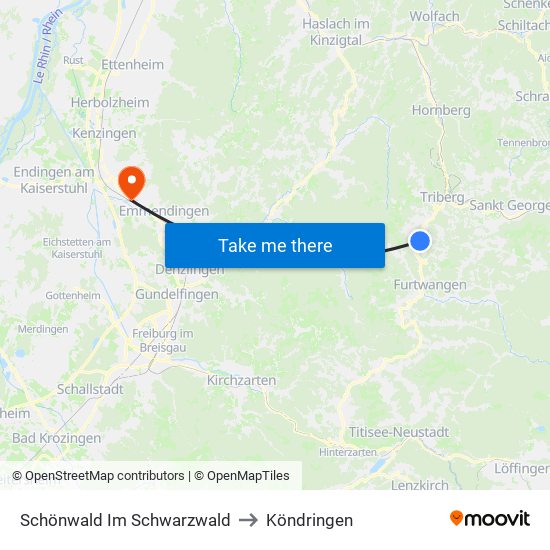 Schönwald Im Schwarzwald to Köndringen map