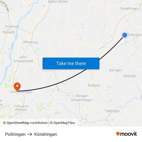 Poltringen to Köndringen map