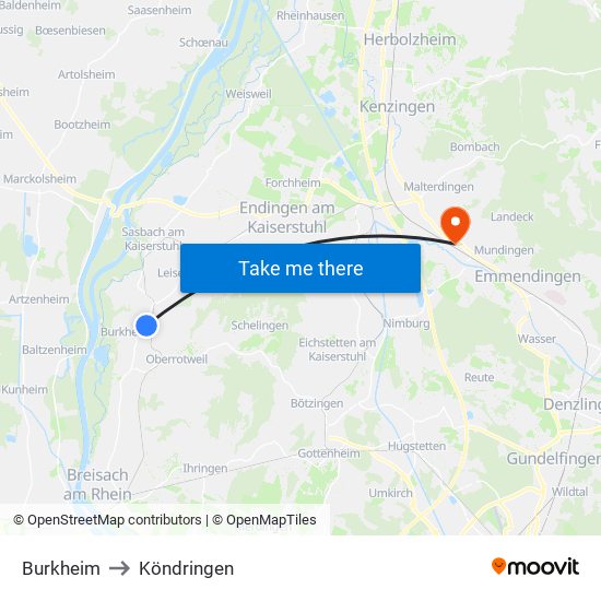 Burkheim to Köndringen map