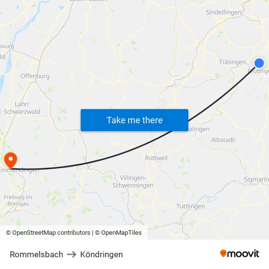 Rommelsbach to Köndringen map