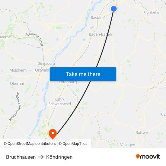 Bruchhausen to Köndringen map