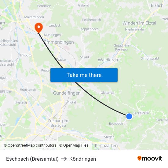 Eschbach (Dreisamtal) to Köndringen map