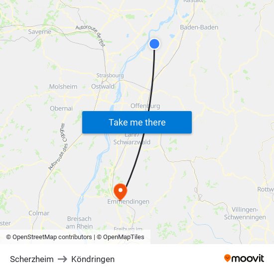 Scherzheim to Köndringen map