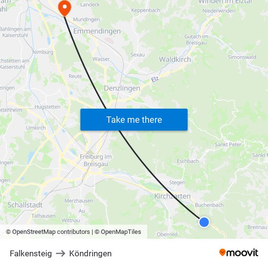 Falkensteig to Köndringen map