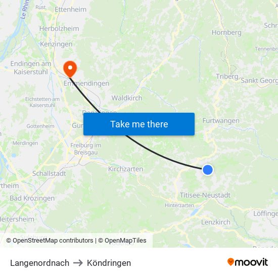 Langenordnach to Köndringen map