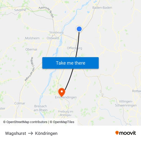 Wagshurst to Köndringen map