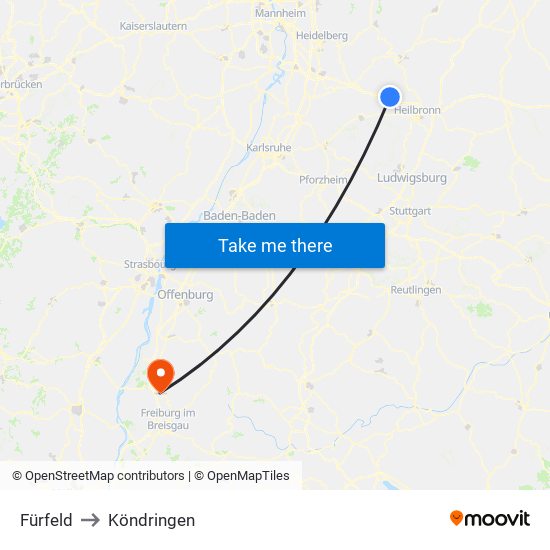 Fürfeld to Köndringen map