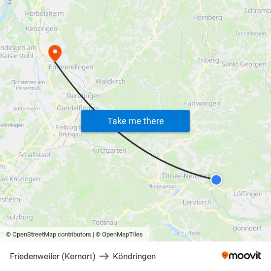 Friedenweiler (Kernort) to Köndringen map