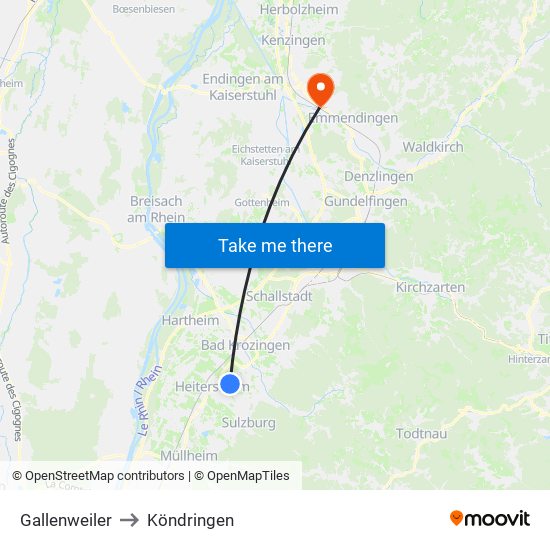 Gallenweiler to Köndringen map