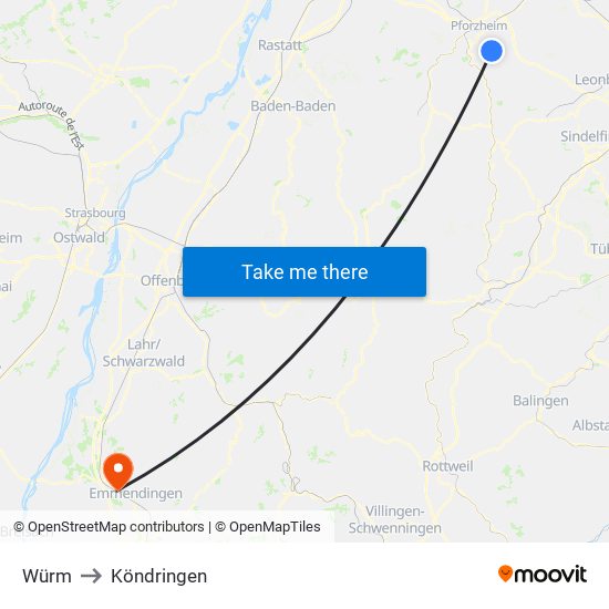 Würm to Köndringen map