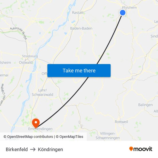 Birkenfeld to Köndringen map