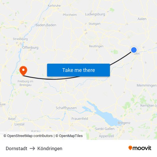 Dornstadt to Köndringen map