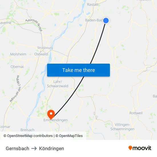 Gernsbach to Köndringen map