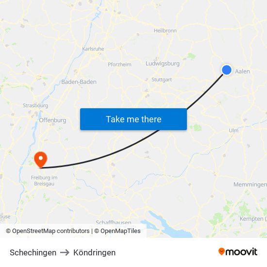 Schechingen to Köndringen map