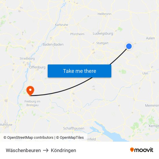 Wäschenbeuren to Köndringen map