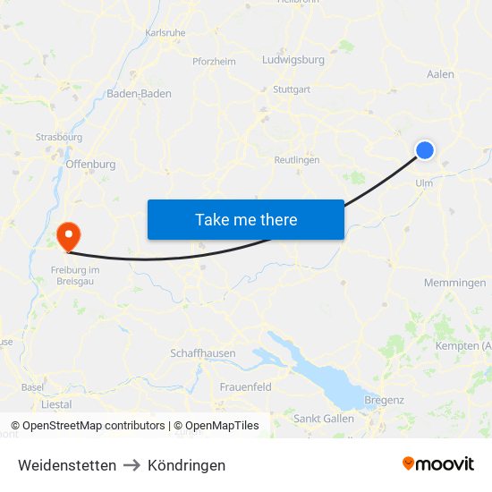 Weidenstetten to Köndringen map