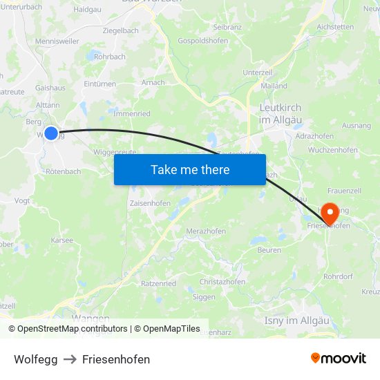 Wolfegg to Friesenhofen map
