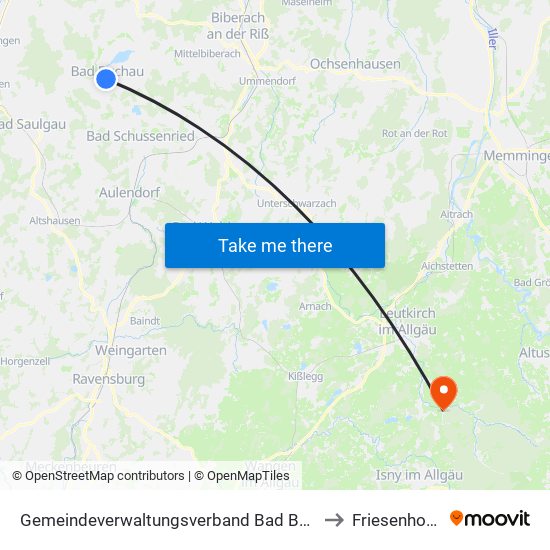 Gemeindeverwaltungsverband Bad Buchau to Friesenhofen map