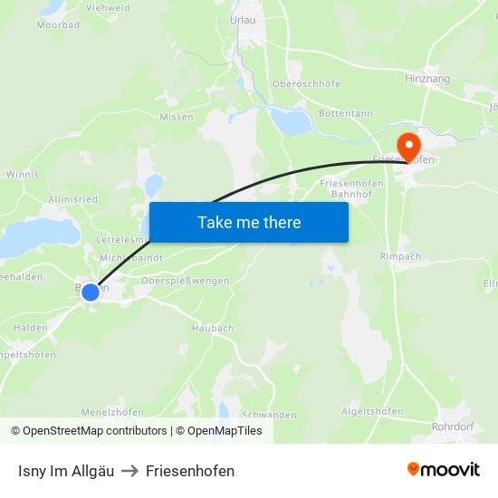 Isny Im Allgäu to Friesenhofen map