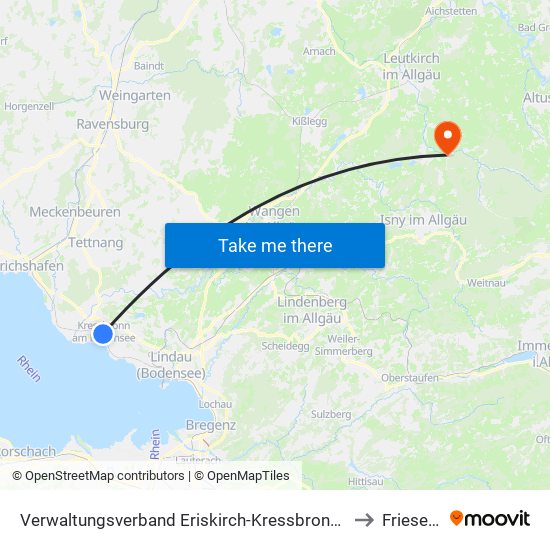 Verwaltungsverband Eriskirch-Kressbronn am Bodensee-Langenargen to Friesenhofen map