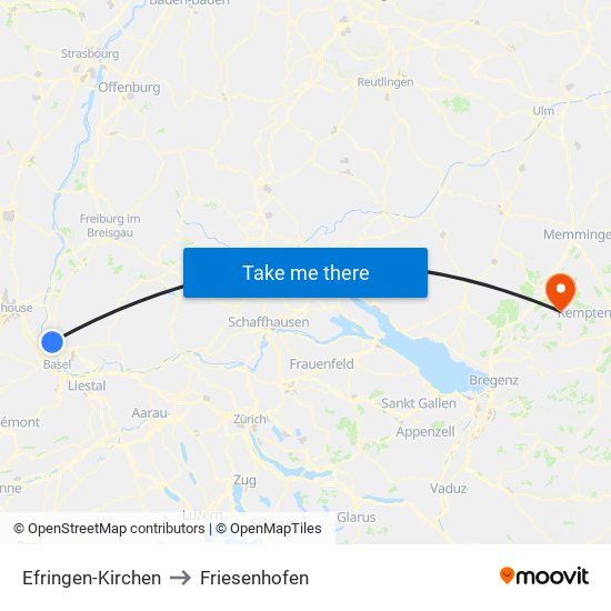 Efringen-Kirchen to Friesenhofen map