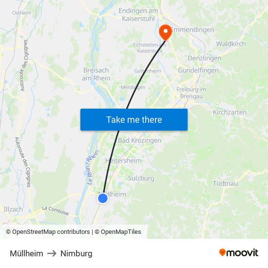 Müllheim to Nimburg map