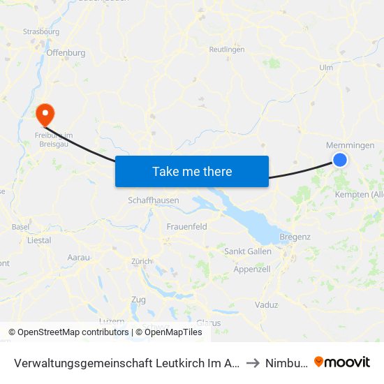 Verwaltungsgemeinschaft Leutkirch Im Allgäu to Nimburg map