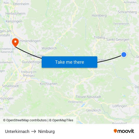 Unterkirnach to Nimburg map