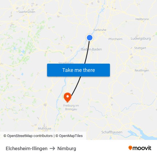 Elchesheim-Illingen to Nimburg map